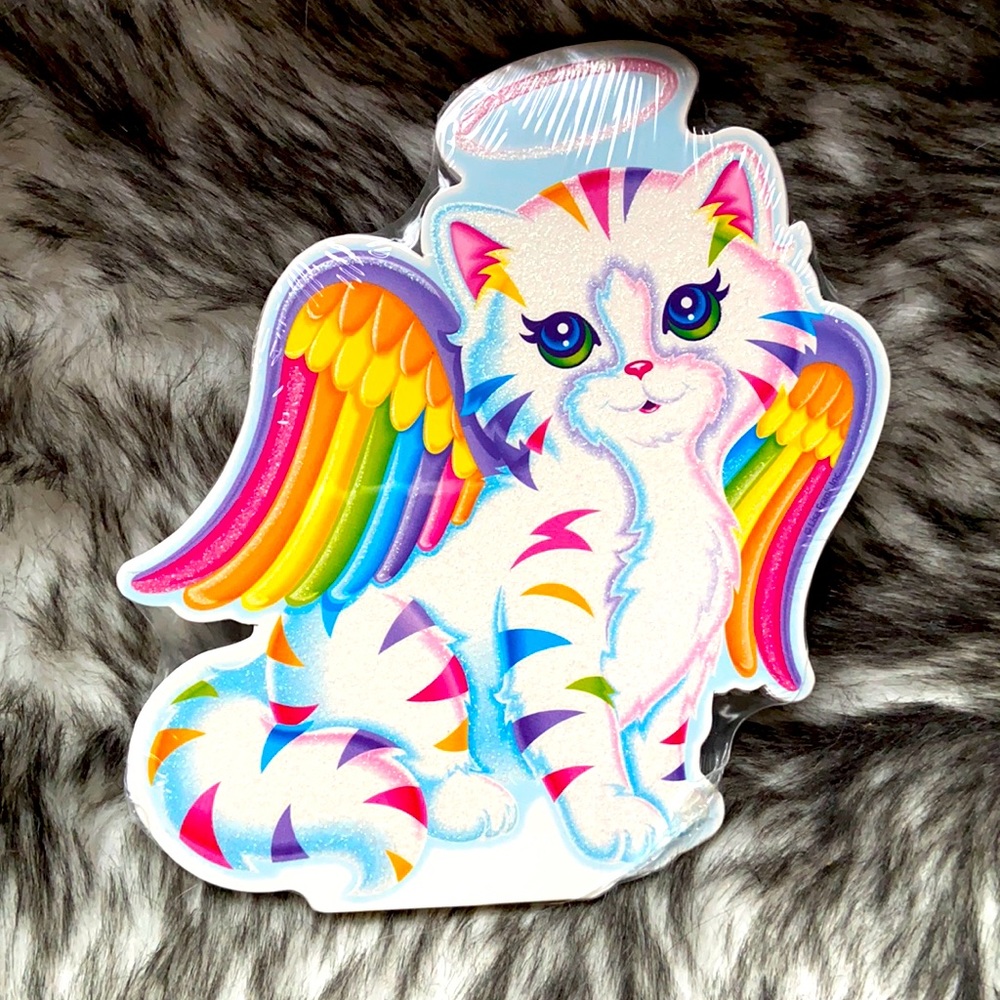 Lisa Frank white glitter cat rainbow angel notepad NEW RARE halo wings kitty